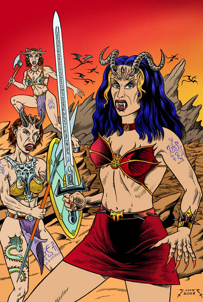 Hell Whores of Chaos - Front cover illustration for Fantastique #3 comic book.